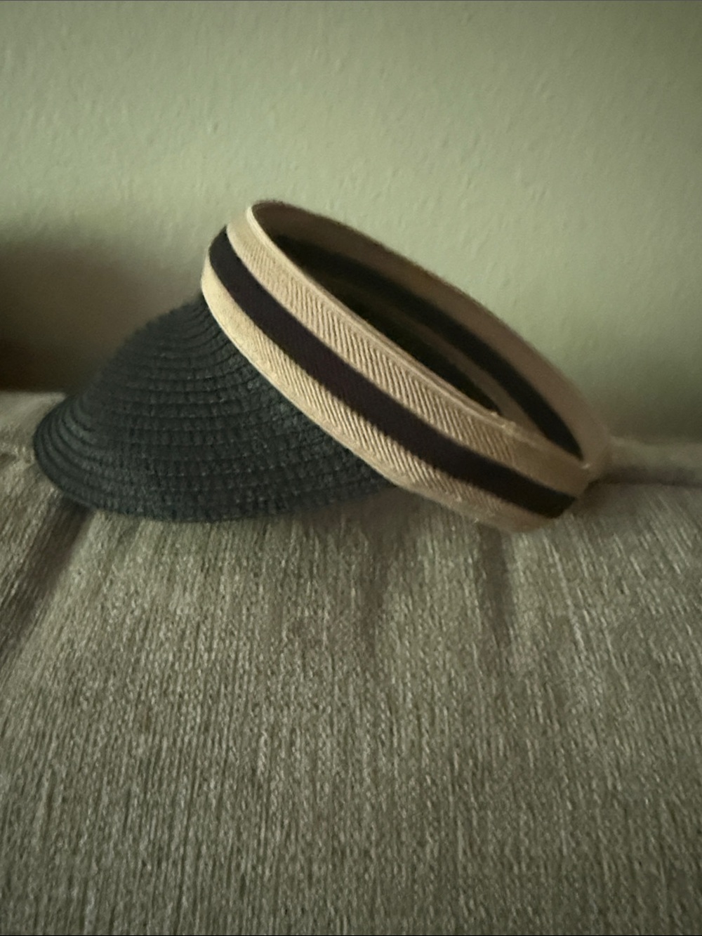 Men's Black Straw Visor with Beige Trim
